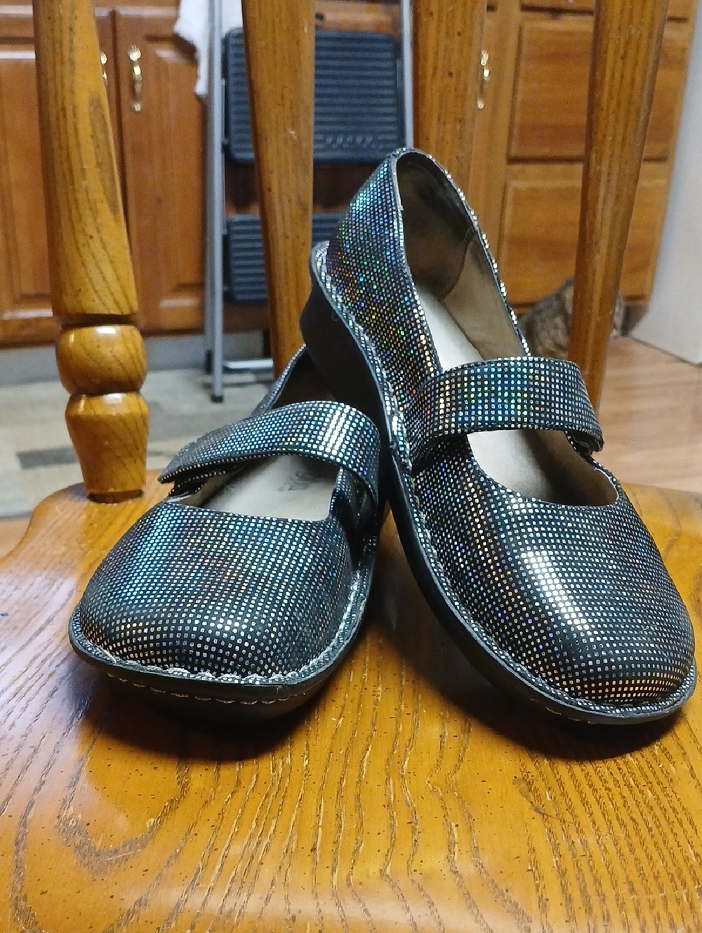 Alegria Black Holographic Dot Mary Jane Flats 38